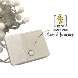 Cordão Led Fio Luz 8 Funções 100 Bolinhas Branco Quente 127v - 5