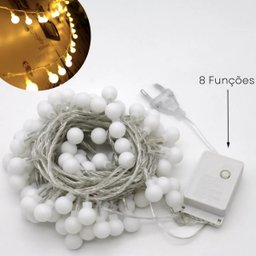 Cordão Led Fio Luz 8 Funções 100 Bolinhas Branco Quente 127v - 8