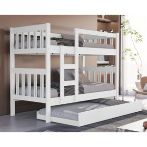 Beliche Infantil com Cama Auxiliar Mdf Reforçado Cor Branco Vira 2 Camas com 3 Colchões Inclusos