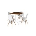 Ver imagem 2 de Mesa Industrial Base Ferro Branco em V Tampo 90x90 Amendoa 4 Cadeiras Eames Madeira Assento Branco