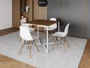 Ver imagem 1 de Mesa Industrial Base Ferro Branco em V Tampo 90x90 Amendoa 4 Cadeiras Eames Madeira Assento Branco