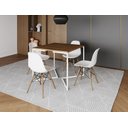 Ver imagem 1 de Mesa Industrial Base Ferro Branco em V Tampo 90x90 Amendoa 4 Cadeiras Eames Madeira Assento Branco