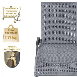 4 Espreguiçadeiras Catar 4 Mesas Garden Corda Náutica Trama Prata - 4