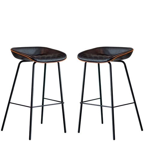 Kit 2 Cadeira Banqueta Industrial Alta com Assento Estofado Leather Edecasamoveis