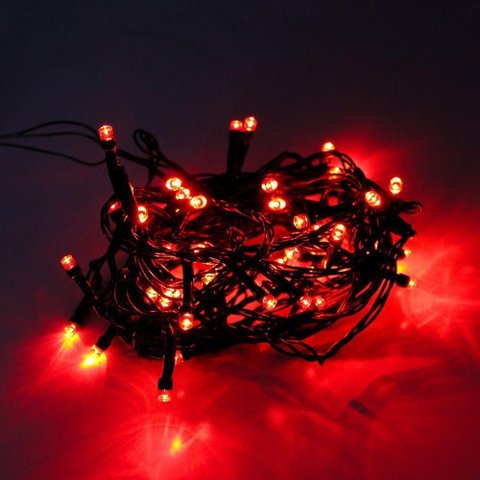 Cordão com 50 Lampadas de Led Formato Pequena Gota 5 Metros Fio Verde Escuro Vermelho