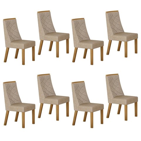Kit de 8 Cadeiras para Sala de Jantar Aurora Bege/Cinamomo