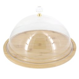 Tábua De Bambu Com Cúpula Acrílica Redonda Para Bolo Pizza - 31cm - 1