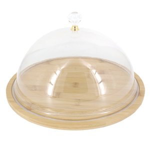 Tábua De Bambu Com Cúpula Acrílica Redonda Para Bolo Pizza - 31cm