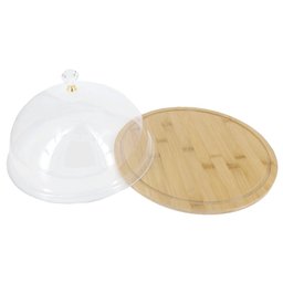 Tábua De Bambu Com Cúpula Acrílica Redonda Para Bolo Pizza - 31cm - 2