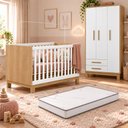 Ver imagem 1 de Kit Quarto de Bebê Q Encanto Slim com Berço Mini Cama Guarda Roupa 3 Portas e Colchão D18 130x70 Mov