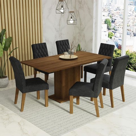 Conjunto Sala de Jantar Mesa Tampo de Madeira 6 Cadeiras Rustic/oxford Hanna Madesa