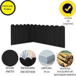 Cabeceira Painel Cama Solteiro Box Nuvem Suede Sandy 90 cm:Preto - 4
