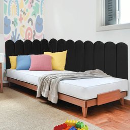 Cabeceira Painel Cama Solteiro Box Nuvem Suede Sandy 90 cm:Preto - 2