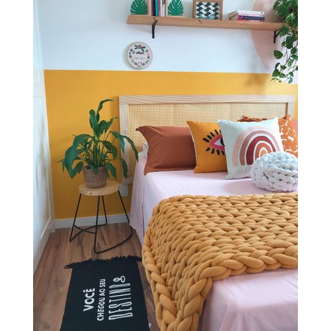 Manta Peseira de Maxi Tricot Queen 0,70x2,20m, Cor Mostarda - Magma Cotton