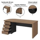 Ver imagem 3 de Mesa Escritorio 4 Gavetas 180x80 cm Tampo Tamburato Nogal Preto Artany