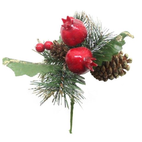 Kit 4 Ramos Romã Decoração de Natal Artificial com Brilho 16cm