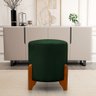 Puff Redondo em Veludo com Pés em Madeira Maciça Decorativo Sala Quarto - Verde Escuro - 1