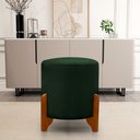 Ver imagem 1 de Puff Redondo em Veludo com Pés em Madeira Maciça Decorativo Sala Quarto - Verde Escuro