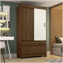 Ver imagem 3 de Guarda-roupa Solteiro 02 Portas Deslizantes 04 Gavetas Marel Briz Castanho/castanho Off White