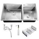 Ver imagem 2 de Kit Cuba Dupla Pia Cozinha Gourmet Completa com Acessórios e Torneira Slim em L Aço Inox Brinovar