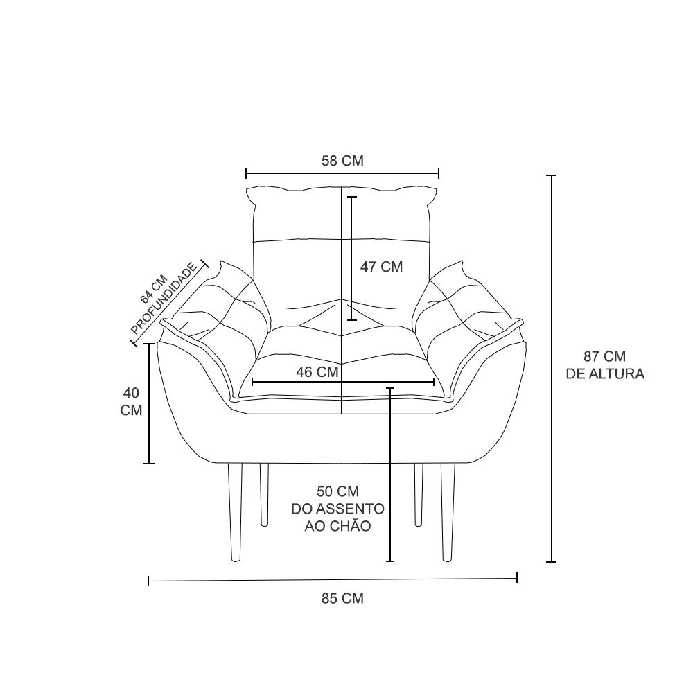 Kit 03 Poltronas Opala Confortável Sala, Quarto Cor:Azul Turquesa - 5