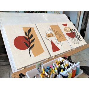 Conjunto com 3 belos quadros minimalistas pintados a mão para decorar medindo 60x45cm cada quadro