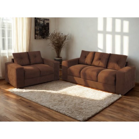 Sofa 3 e 2 Lugares Civic Bom Descanso Veludinho Marrom