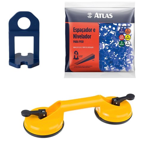 Ventosa Dupla Para Vidro Gesso Mármore Metal Piso + Nivelador Para Pisos e Azulejos 1mm Azul Pacote