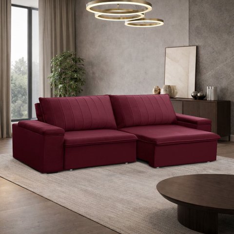 Sofá 3 Lugares Retrátil Reclinável para Sala 245cm Malfati F04 Veludo Vermelho - Lyam Decor