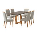 Ver imagem 3 de Conjunto Mesa Jantar Julia 1,6m Freijó Pés Cerejeira 6 Cadeiras Heloísa Almofadada - Bege Linho
