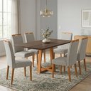 Ver imagem 1 de Conjunto Mesa Jantar Julia 1,6m Freijó Pés Cerejeira 6 Cadeiras Heloísa Almofadada - Bege Linho