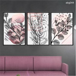 Kit 03 Quadros Decorativos - Arte Aquarela Moderna Ramos Galhos Abg044 - Vidro 40x60cm - 1