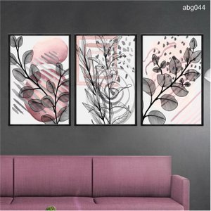 Kit 03 Quadros Decorativos - Arte Aquarela Moderna Ramos Galhos Abg044 - Vidro 40x60cm