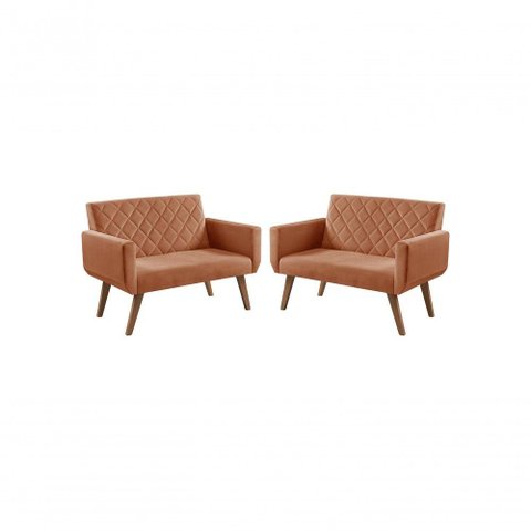 Kit 2 Poltronas 2 Lugares Braço Anabelle Unidecor Terracota