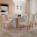 Ver imagem 1 de Mesa de Jantar Isadora 180cm Tampo Mdf Vidro Canto Copo com 6 Cadeiras Isadora Moderna Mobília