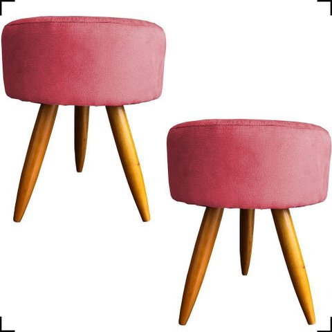 Kit 2 Puff Decorativo Redondo para Sala Quarto Penteadeira Pé Palito Castanho Suede Cores