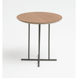 Mesa de Apoio X - Tampo Nogueira Natural - Base Aço Carbono - Altura 50cm