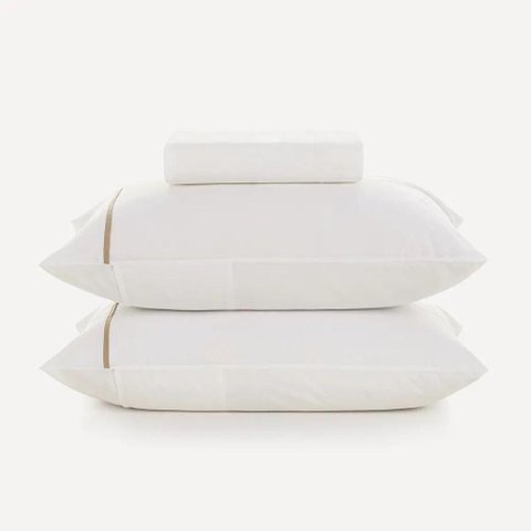 Jogo de Cama 3PÇS Noah Branco c/Filete Caramelo Casal Karsten