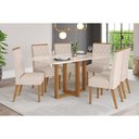 Ver imagem 1 de Conjunto: Mesa Sala Jantar Natalí C/ Tampo Madeirado C/ Vidro Curvo 160x90cm e 6 Cadeiras Nina
