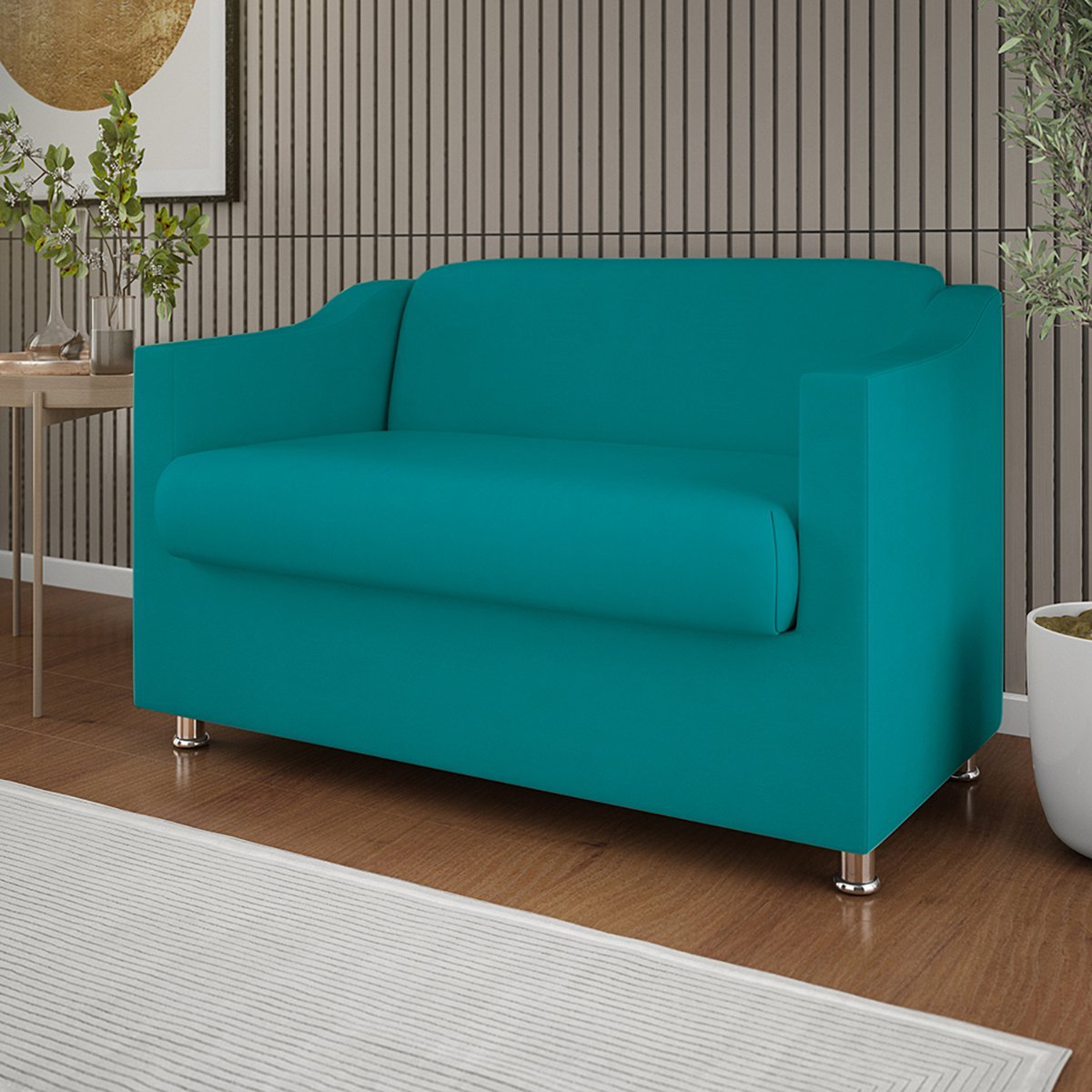 Sofá Namoradeira 2 Lugares Tilla Sala de Espera – Balaqui Decor Cor:Azul Turquesa - 2