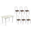 Ver imagem 1 de Sala de Jantar Completa Elba Tampo Madeirado C/ Vidro 120cm e 6 Cadeiras Noruega Cromada/off White