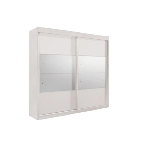 Guarda Roupa Casal com Espelho 2 Portas de Correr 6 Gavetas 240cm Trancoso Branco - Valverde