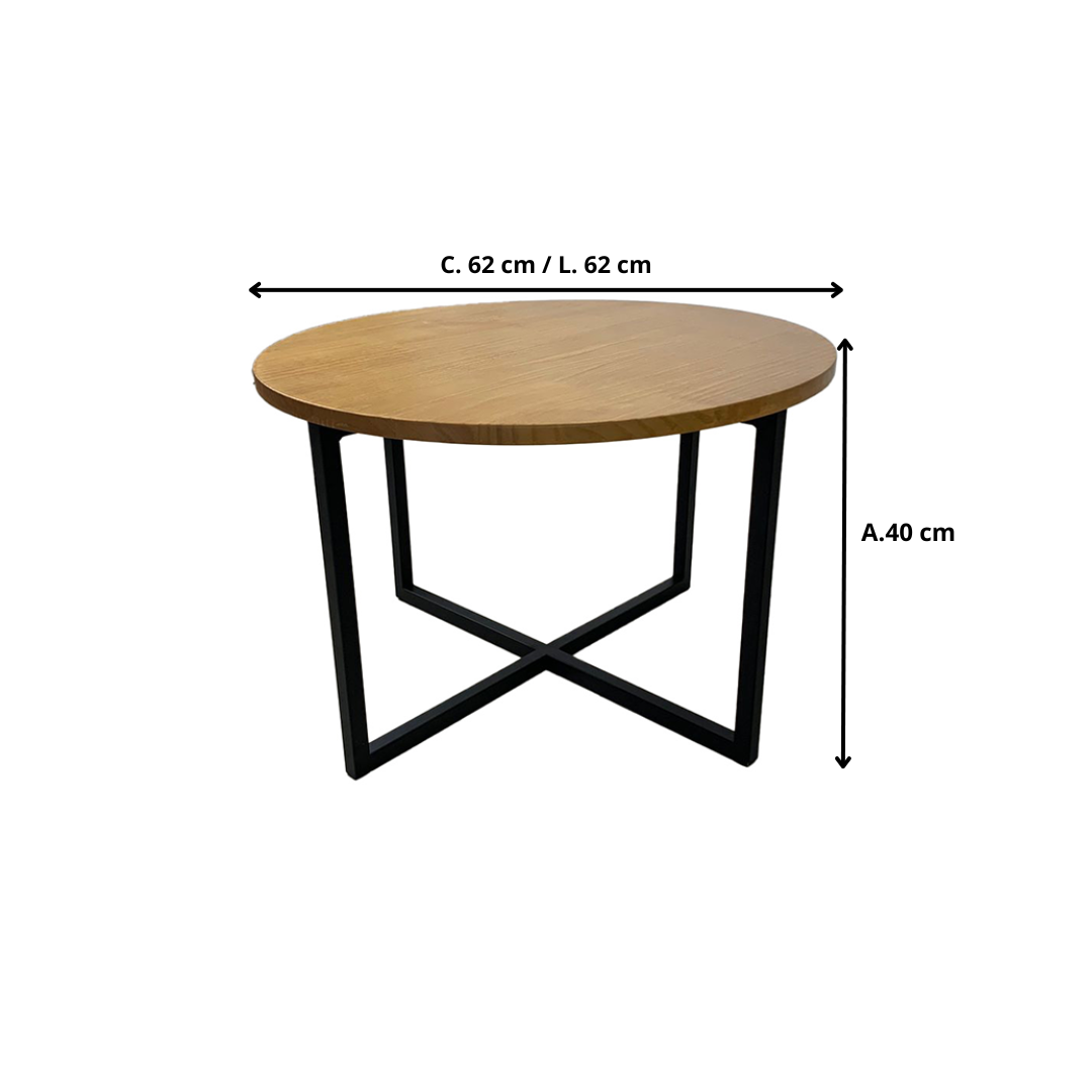 Mesa de Centro Roma em Metal e Madeira Maciça - Preto / Avelã - 4