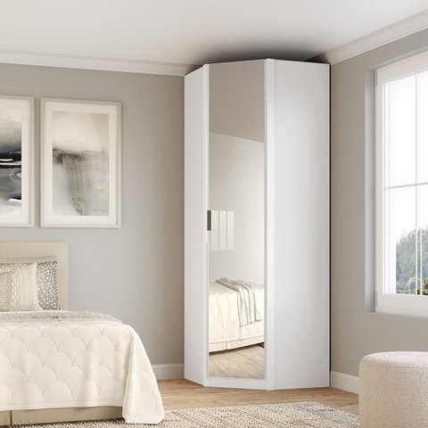 Guarda Roupa Modular 1 Porta Espelho Canto 45 Altezza Belmax:branco
