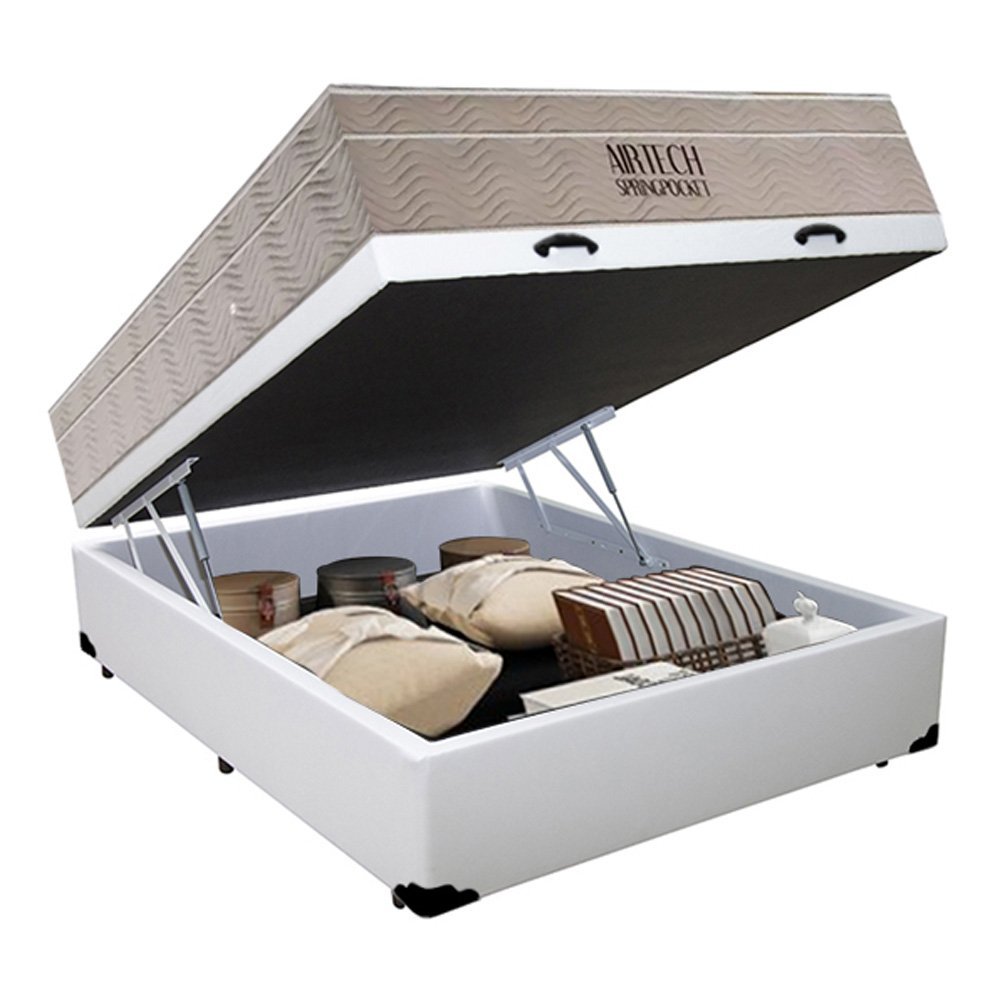 Cama Baú Casal Sintético + Colchão Ortobom Airtech Molas Ensacadas 65x138x188 - 6