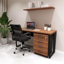 Ver imagem 1 de Mesa Escrivaninha com Gaveteiro Industrial 4 Gavetas 135cm Nogal com Preto F5 Office