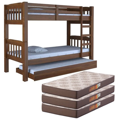 Treliche Madeira Maciça Proteção com Auxiliar 3 Colchões D20