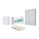 Ver imagem 1 de Berço Bala de Menta, Cômoda Labirinto e Guarda Roupa Americano 4 Pts Branco e Colchão - Fdecor