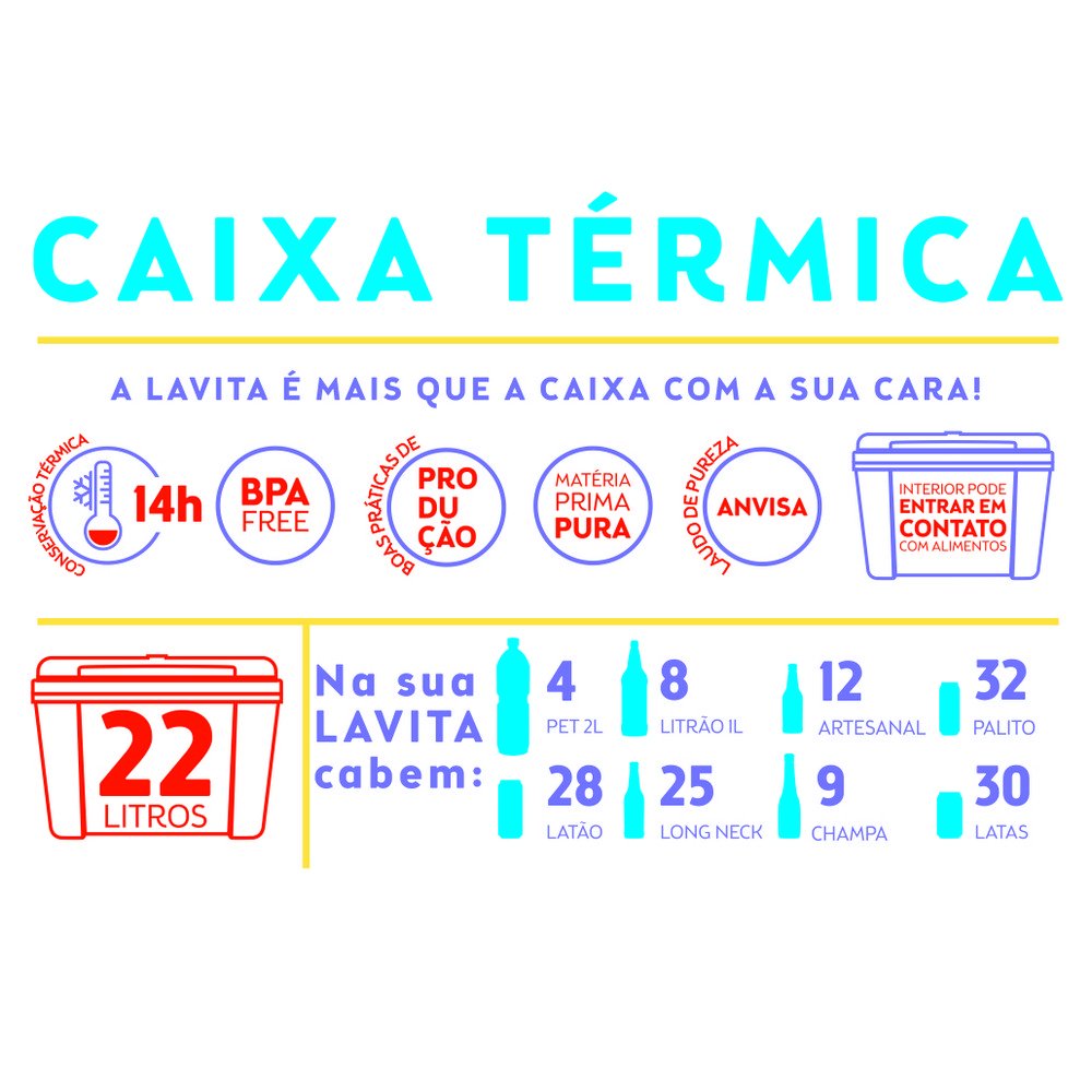 Caixa Térmica Lavita Tradicional 22 Litros - Vermelha Beer - 3