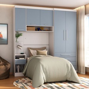 Quarto Modulado Solteiro com Guarda-roupas Maleiro e Cabeceira Alpes Master Luciane Móveis